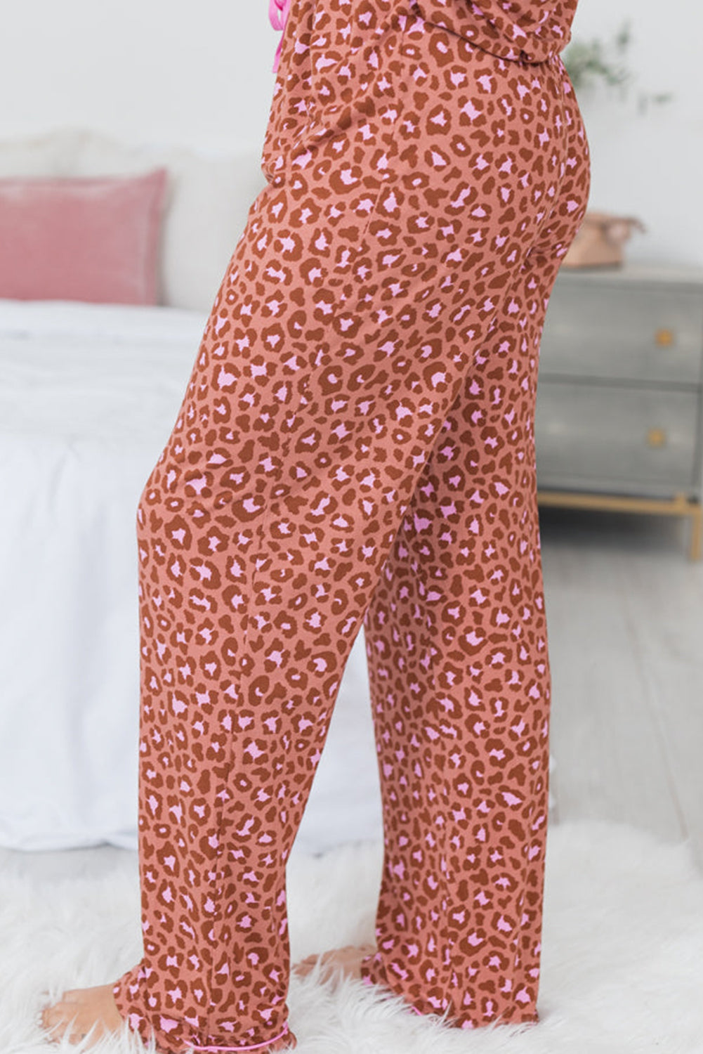 Brown Leopard Print Short Sleeve Shirt and Pants Pajamas Set-Chaelisa's New Jammies