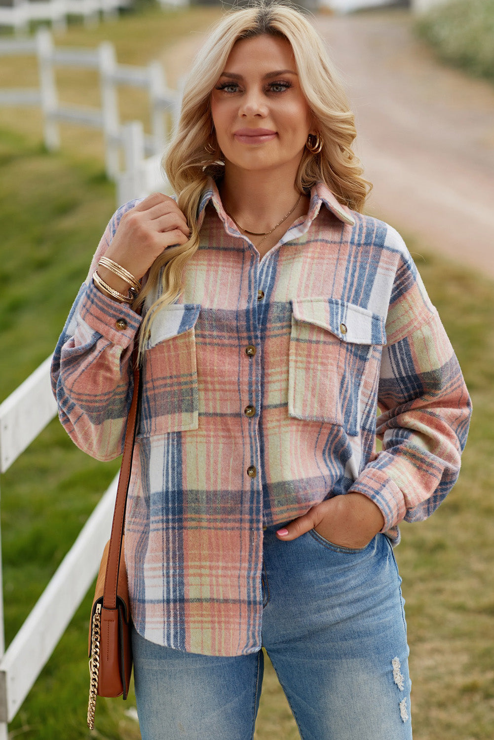 Pink & Grey Plaid Button Up Collared Flannel Shacket-Chaelisa's New Jammies