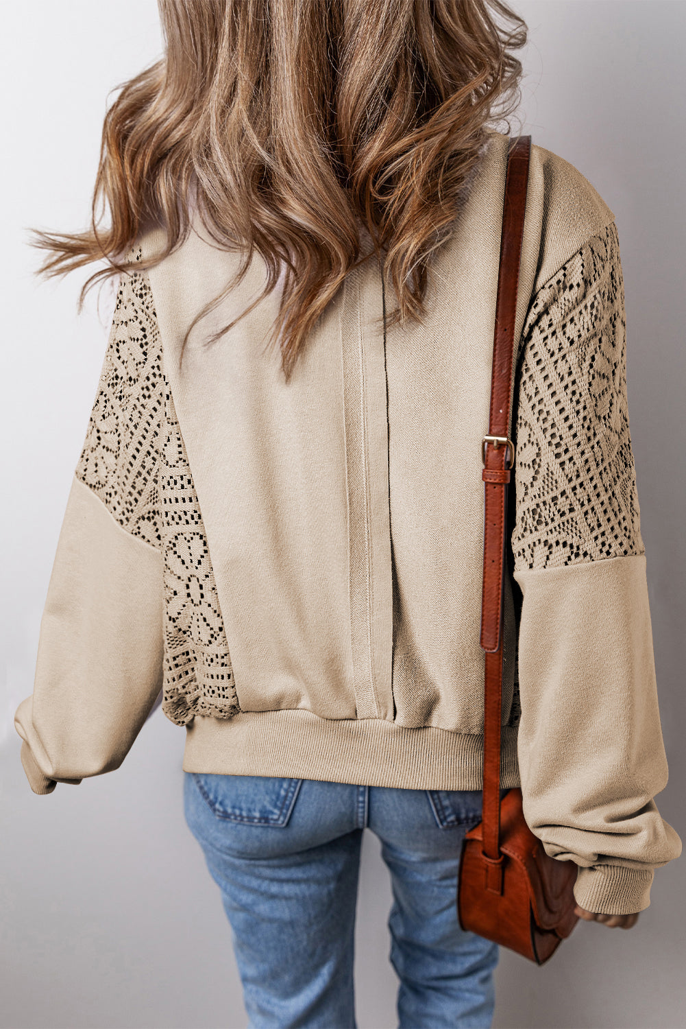 Parchment Knit Crochet Exposed Seam Ribbed Trim Sweatshirt-Chaelisa's New Jammies