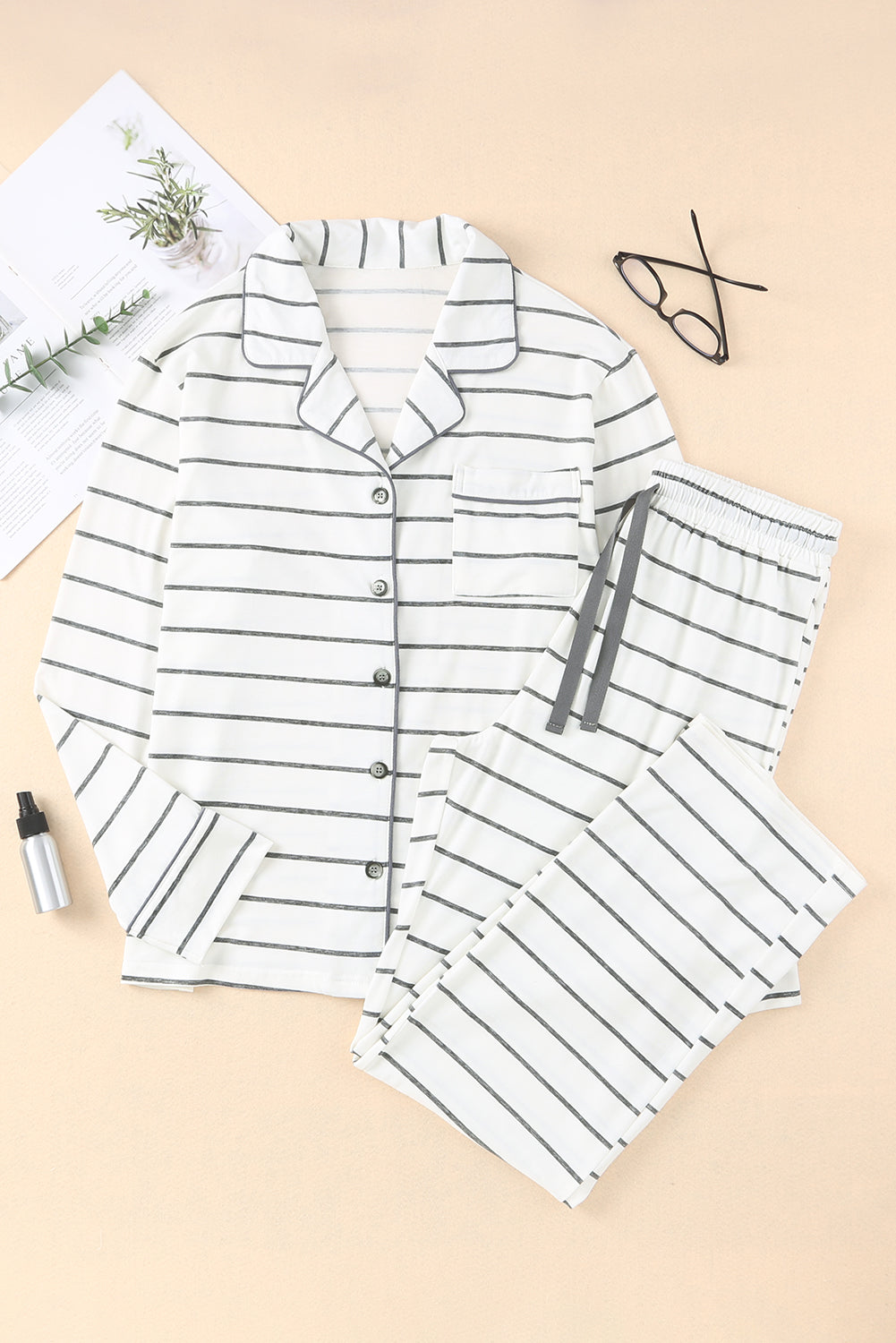 Striped Print Long Sleeve and Pants Pajamas Set-Chaelisa's New Jammies