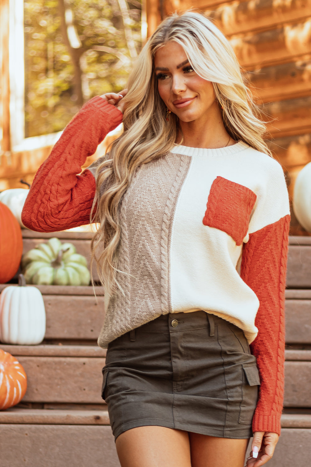 Gold Flame Colorblock Patched Pocket Drop Shoulder Sweater-Chaelisa's New Jammies