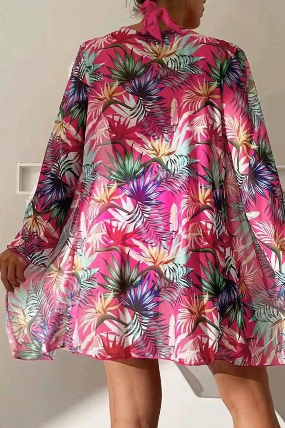 Rose Red 3pcs Tropical Contrast Trim Halter Bikini Set with Cover up-Chaelisa's New Jammies