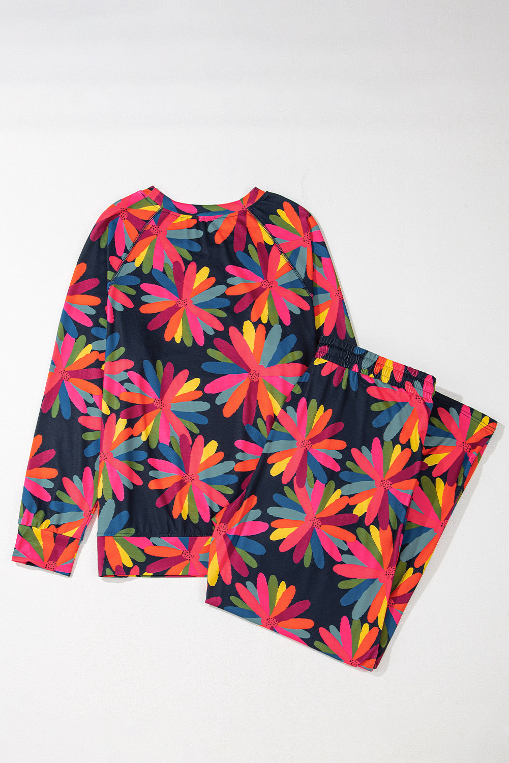 Black Plus Size Printed Long Sleeve and Pants Lounge Set-Chaelisa's New Jammies
