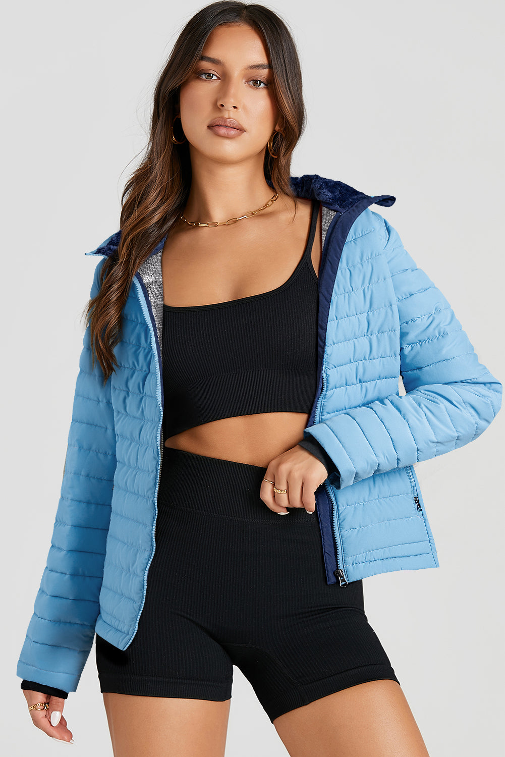 Myosotis Solid Color Quilted Zip-up Puffer Jacket-Chaelisa's New Jammies