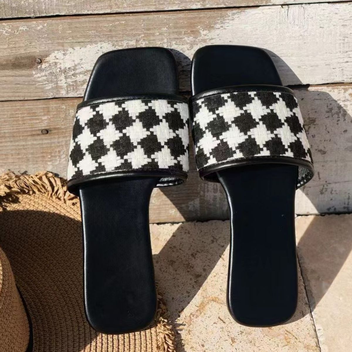 Plaid Open Toe Flat Sandals-Chaelisa's New Jammies