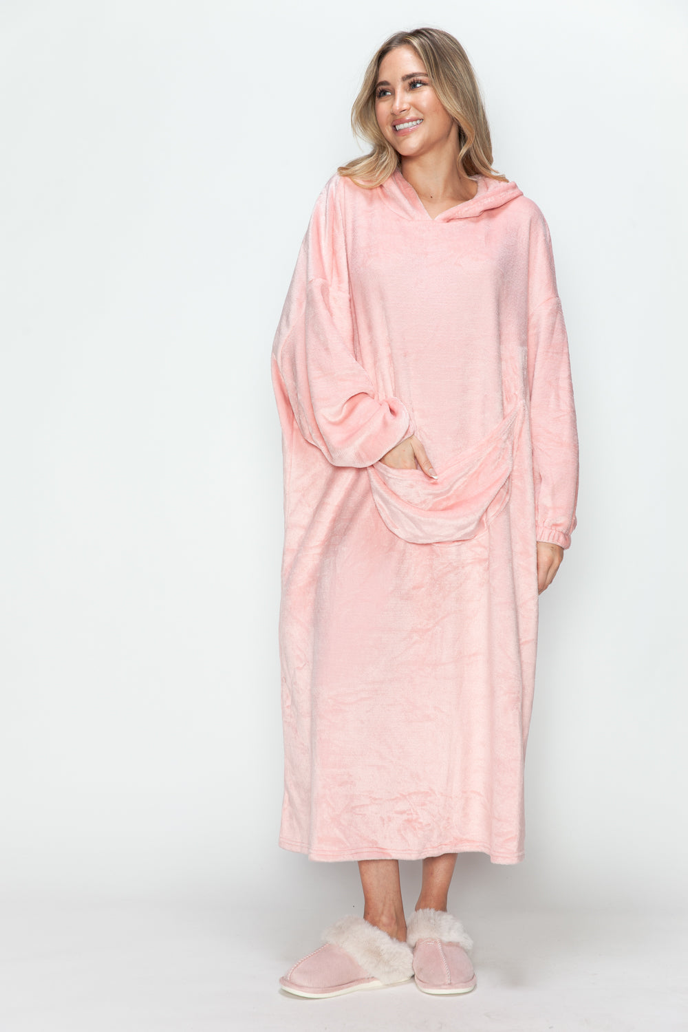 Double Take Full Size Pocketed Hooded Midi Lounge Dress-Chaelisa's New Jammies