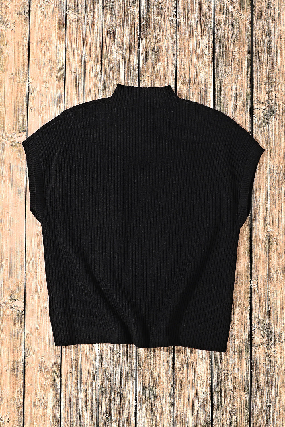 Black Patch Pocket Ribbed Knit Short Sleeve Sweater-Chaelisa's New Jammies