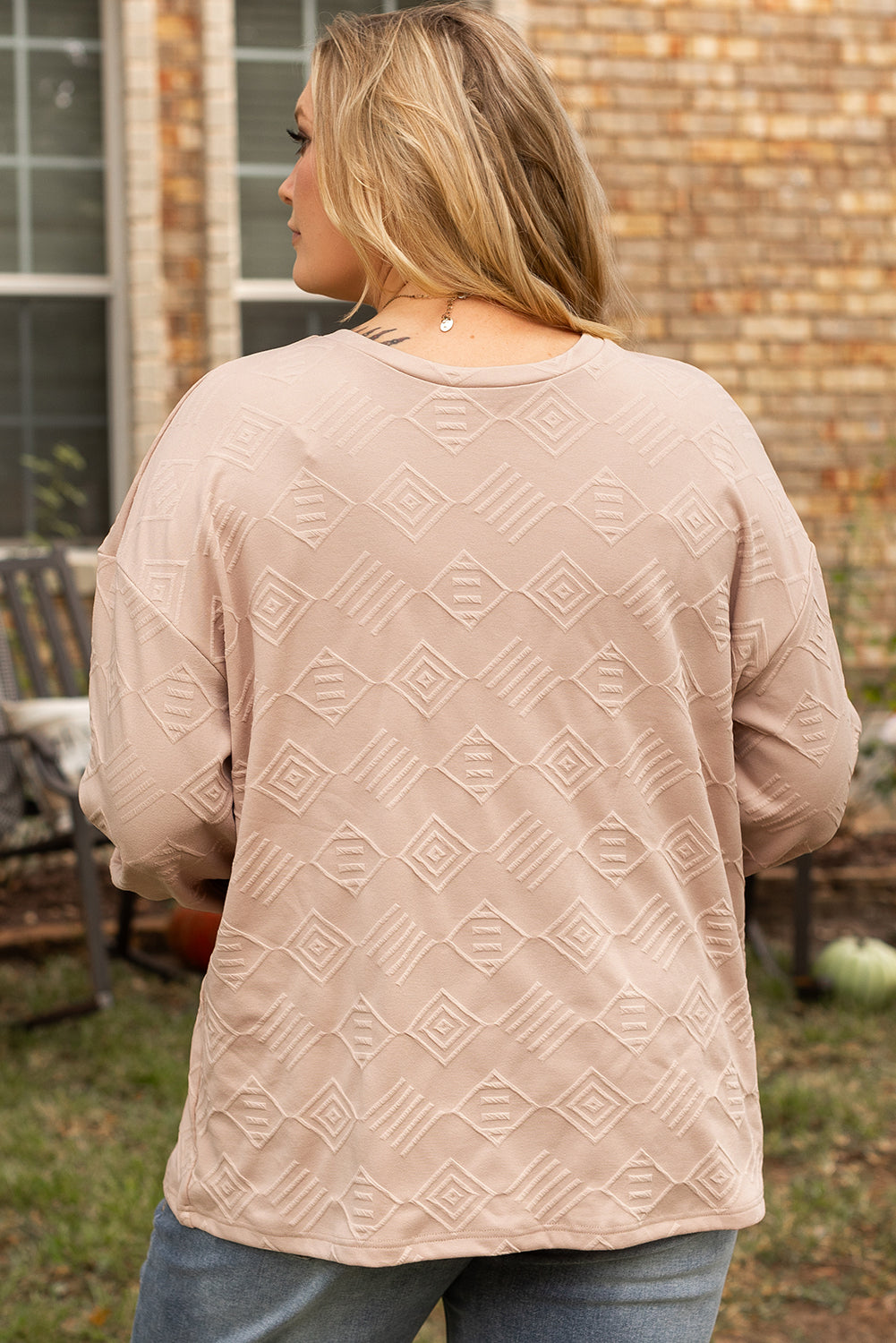 Parchment Plus Size Textured Drop Shoulder Crew Neck Sweatshirt-Chaelisa's New Jammies