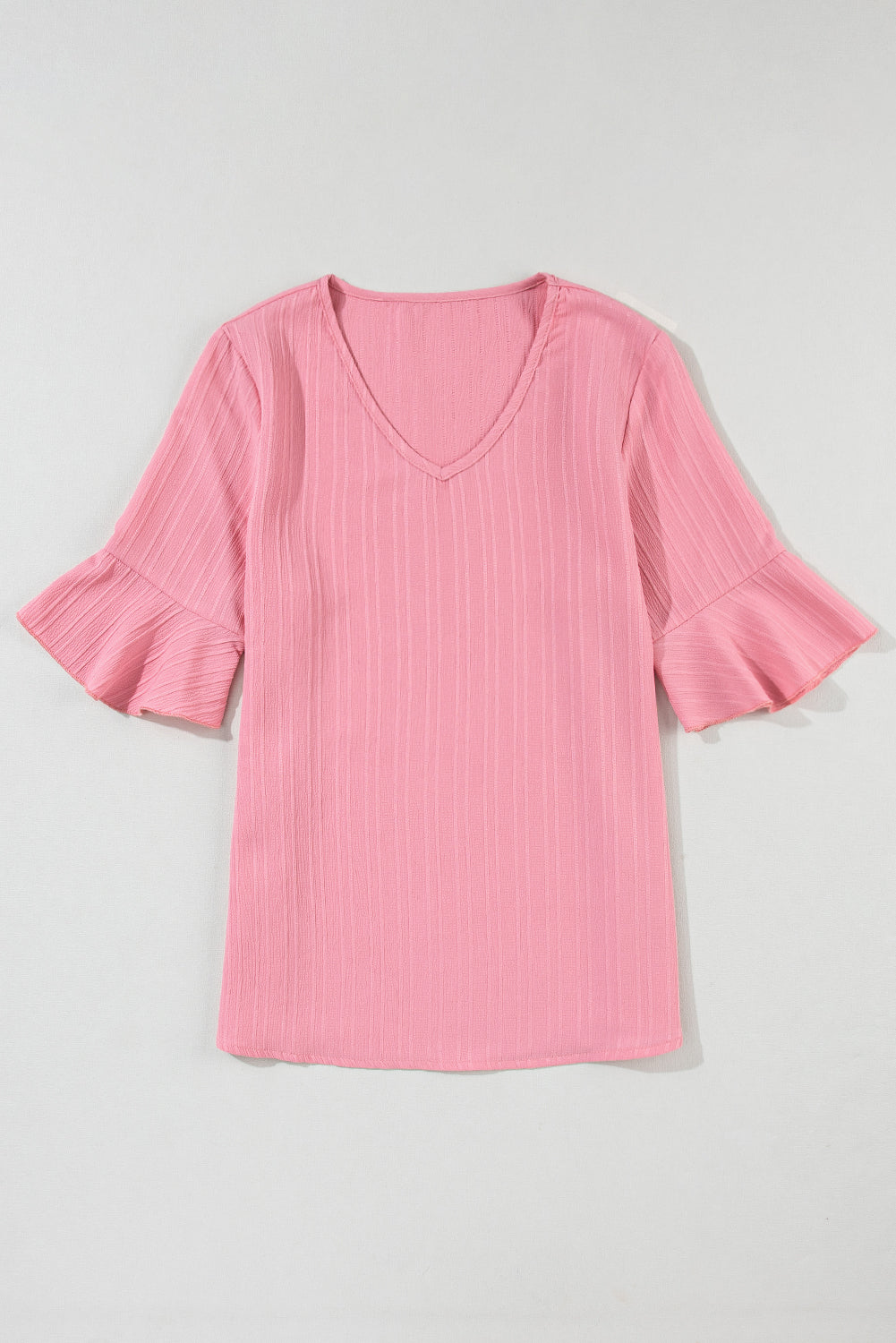 Peach Blossom Ruffled Half Sleeve V Neck Textured Top-Chaelisa's New Jammies