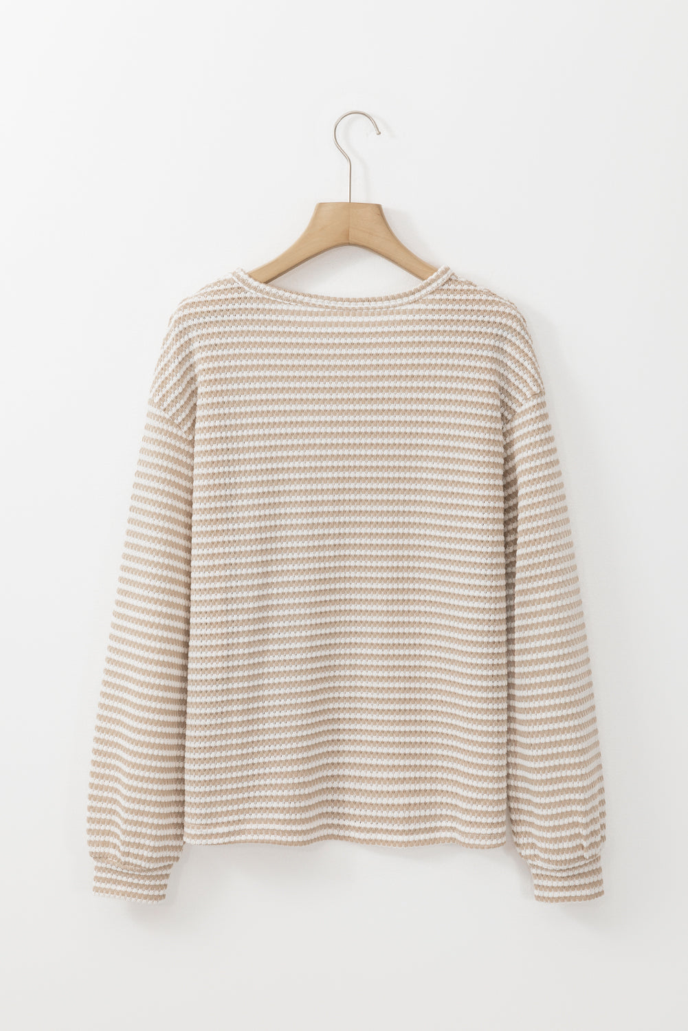 Khaki Stripe Round Neck Drop Shoulder Long Sleeve Top-Chaelisa's New Jammies