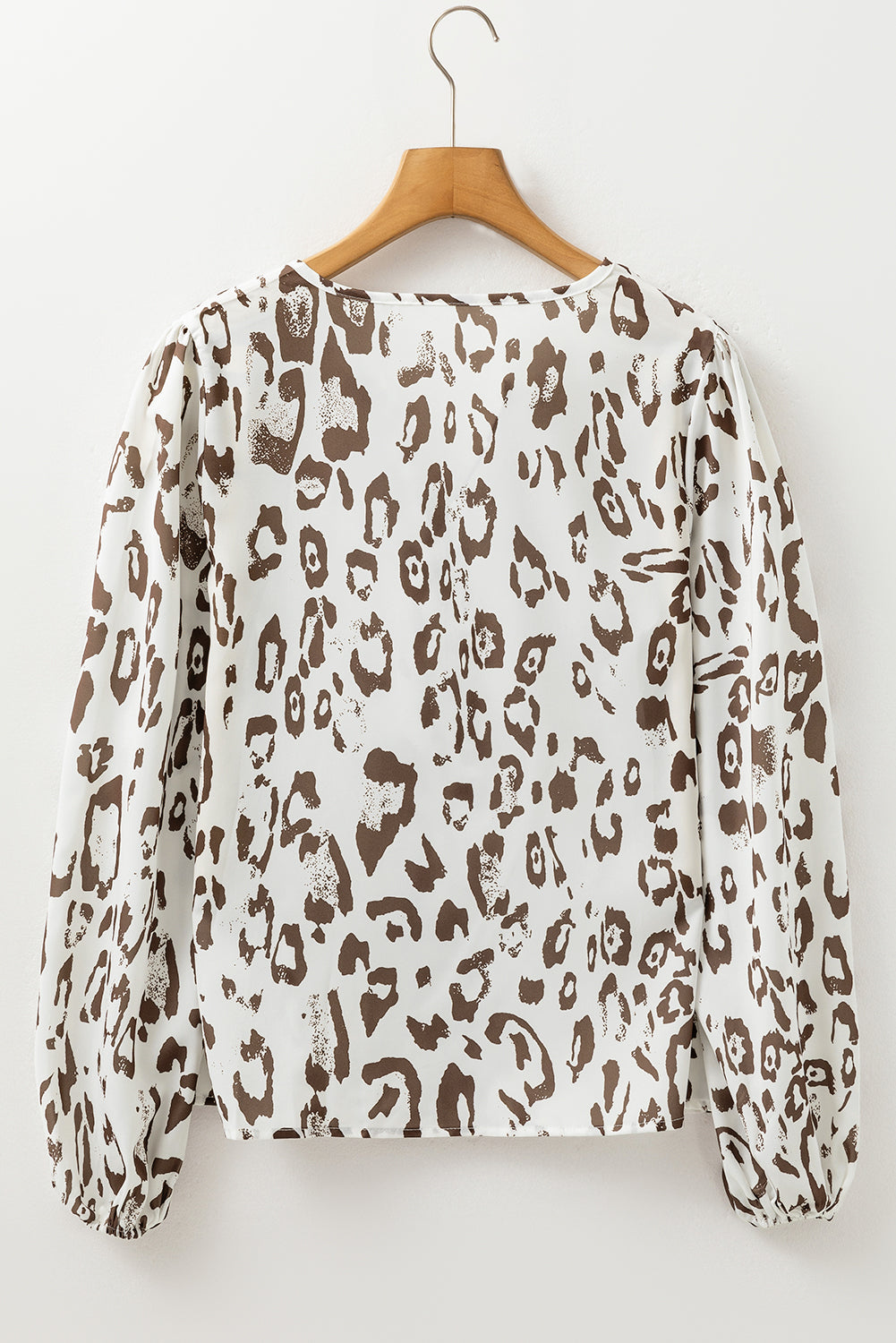Khaki Leopard Print Split Neck Balloon Sleeve Blouse-Chaelisa's New Jammies