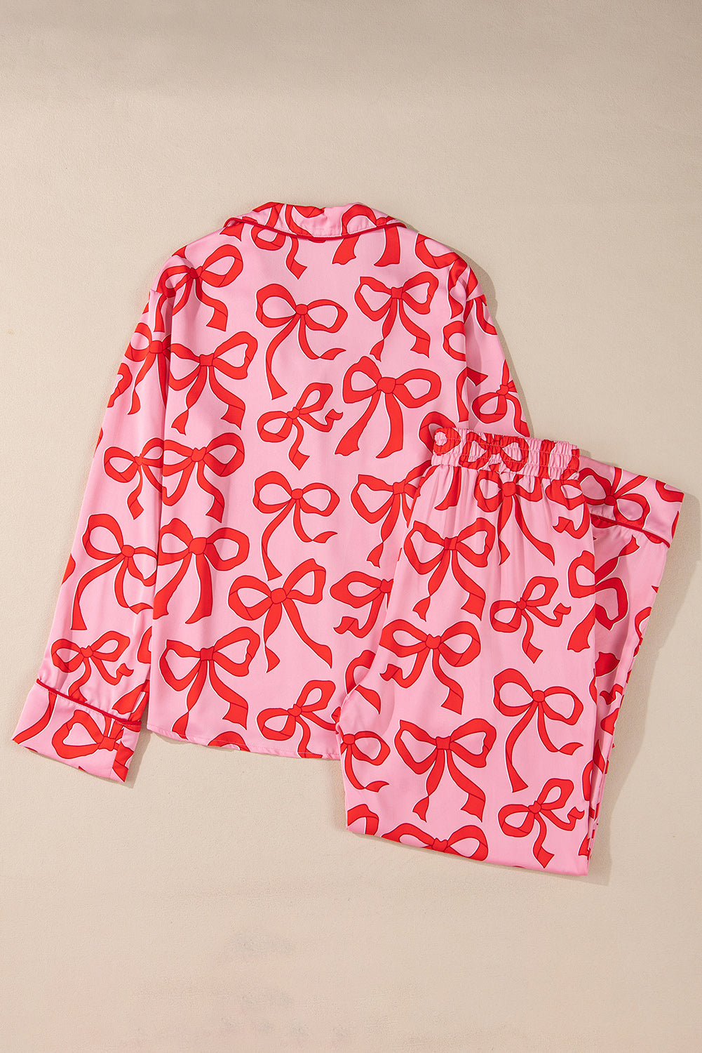 Pink 2pcs Bow Print Shirt Style Long Sleeve Pajama Set-Chaelisa's New Jammies