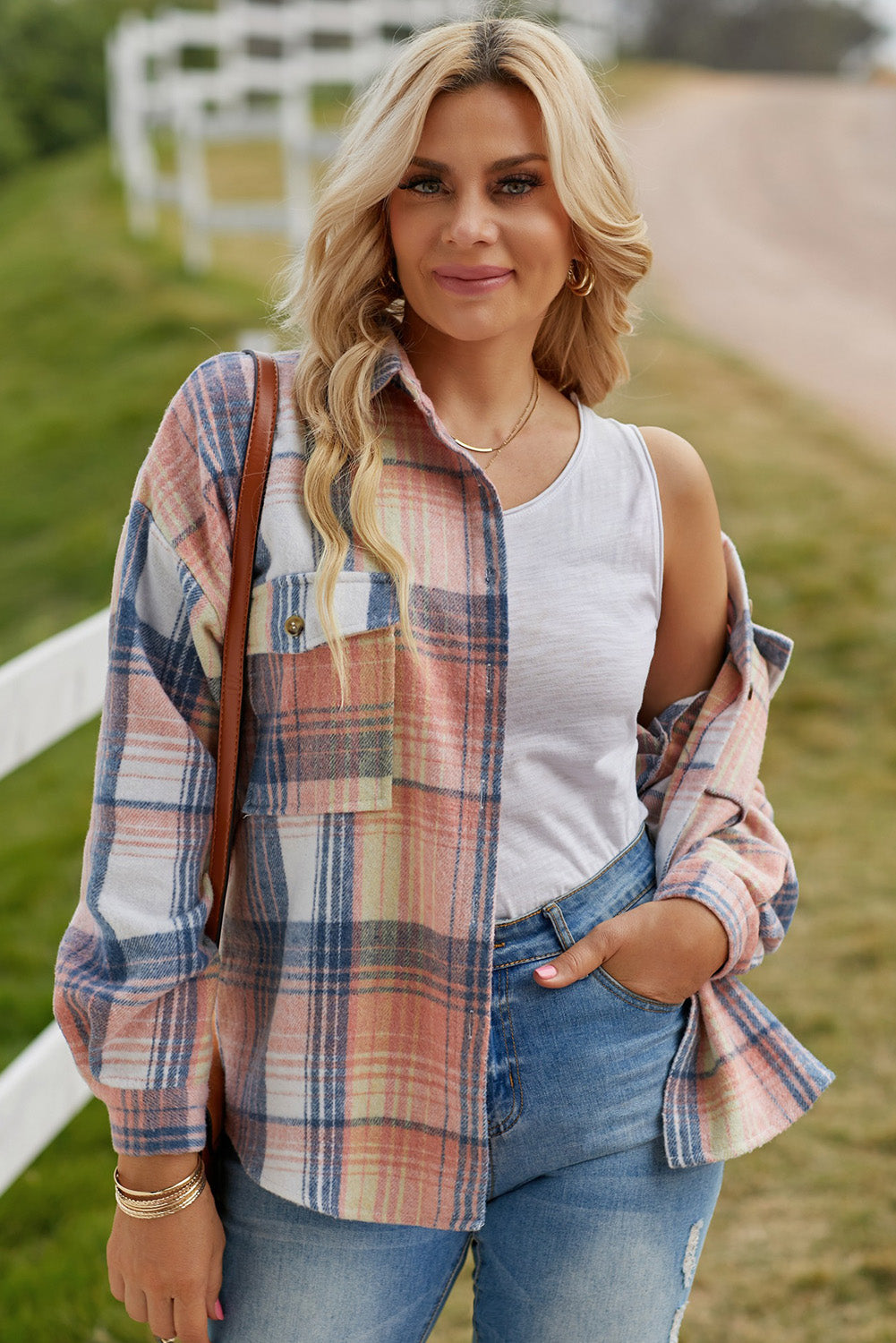 Pink & Grey Plaid Button Up Collared Flannel Shacket-Chaelisa's New Jammies
