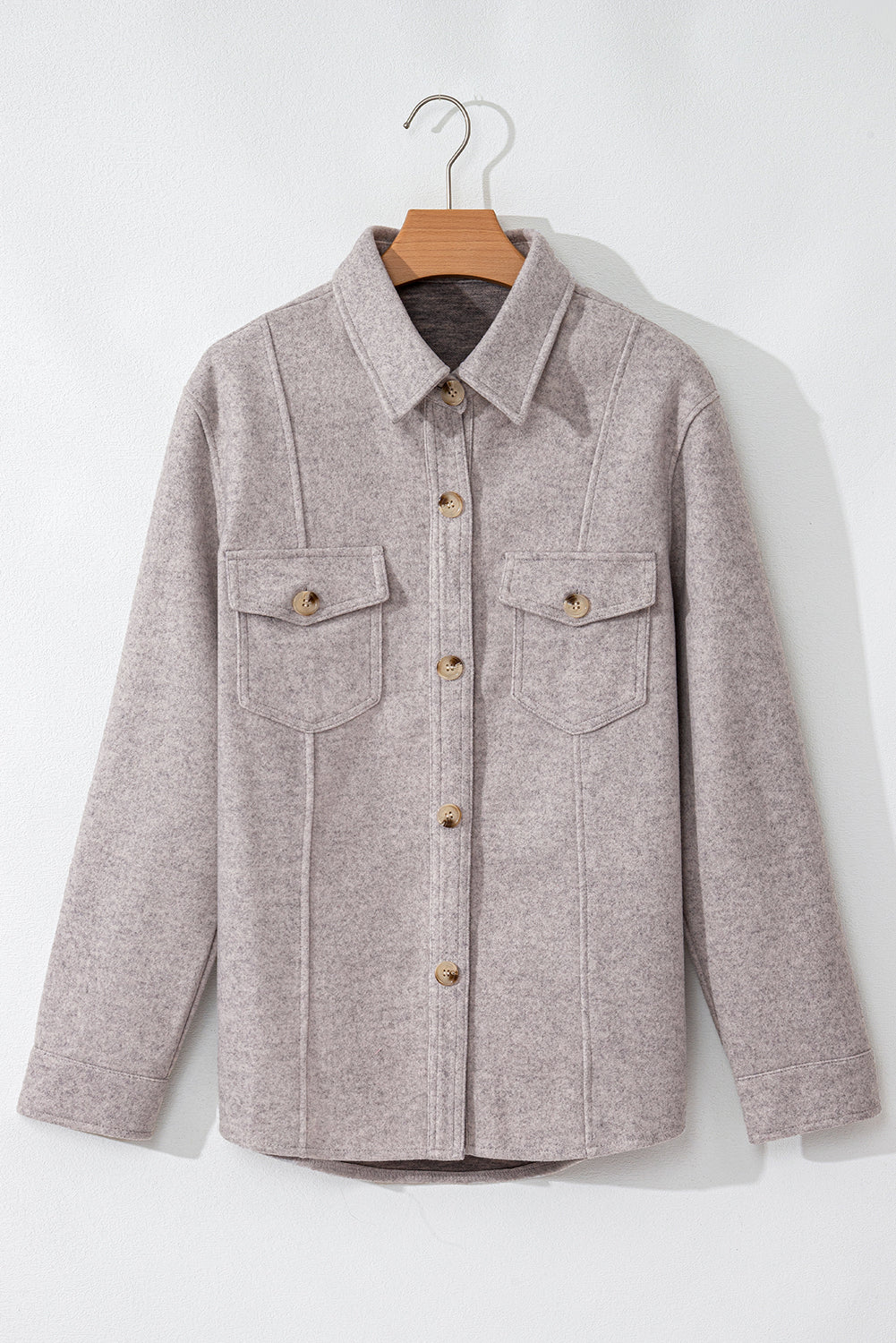 Light Grey Turn Down Collar Flap Pockets Buttoned Shacket-Chaelisa's New Jammies