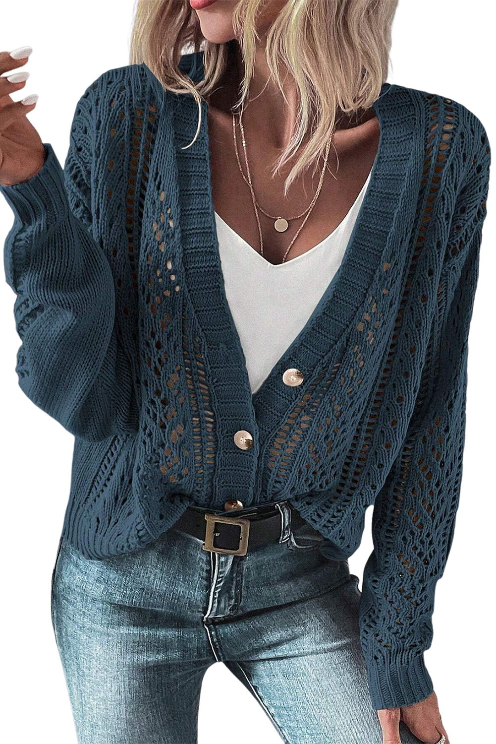 Dark Khaki Hollow Knit Drop Shoulder Cardigan-Chaelisa's New Jammies