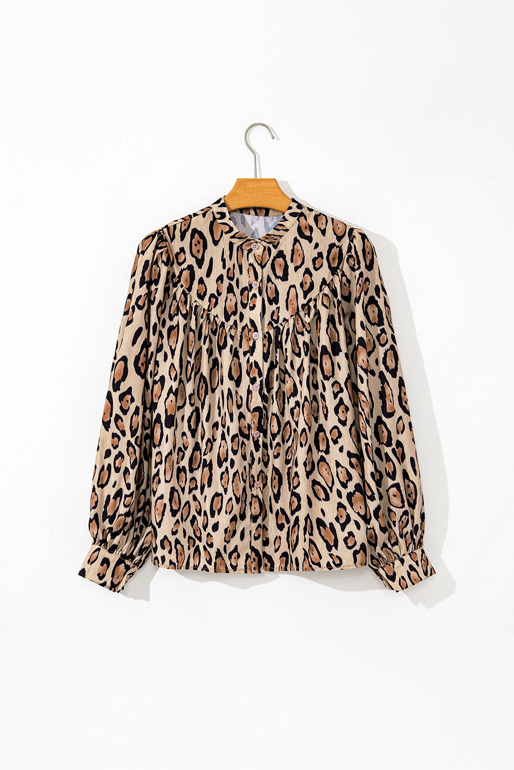 Light French Beige Oversized Leopard Print Balloon Sleeve Casual Shirt-Chaelisa's New Jammies