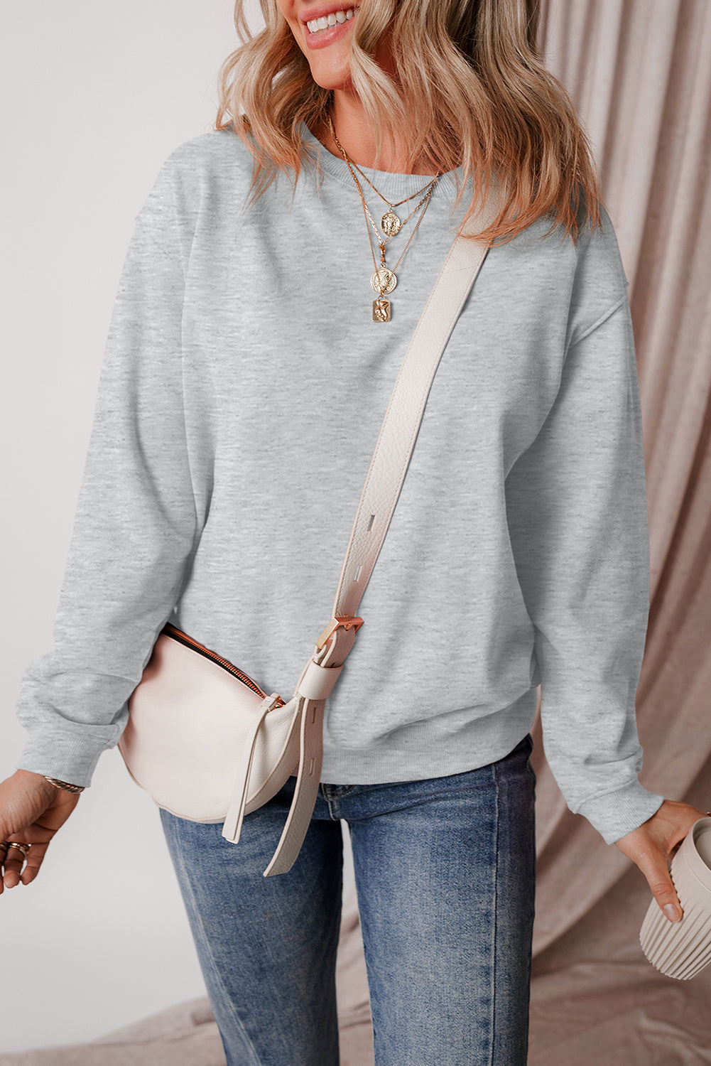 Gray Solid Fleece Lined Drop Shoulder Terry Sweatshirt-Chaelisa's New Jammies