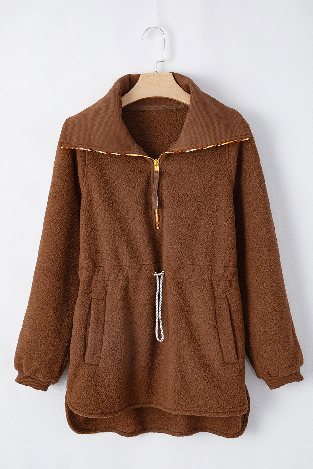 Brown Half Zip Fleece Pullover Sweatshirt-Chaelisa's New Jammies