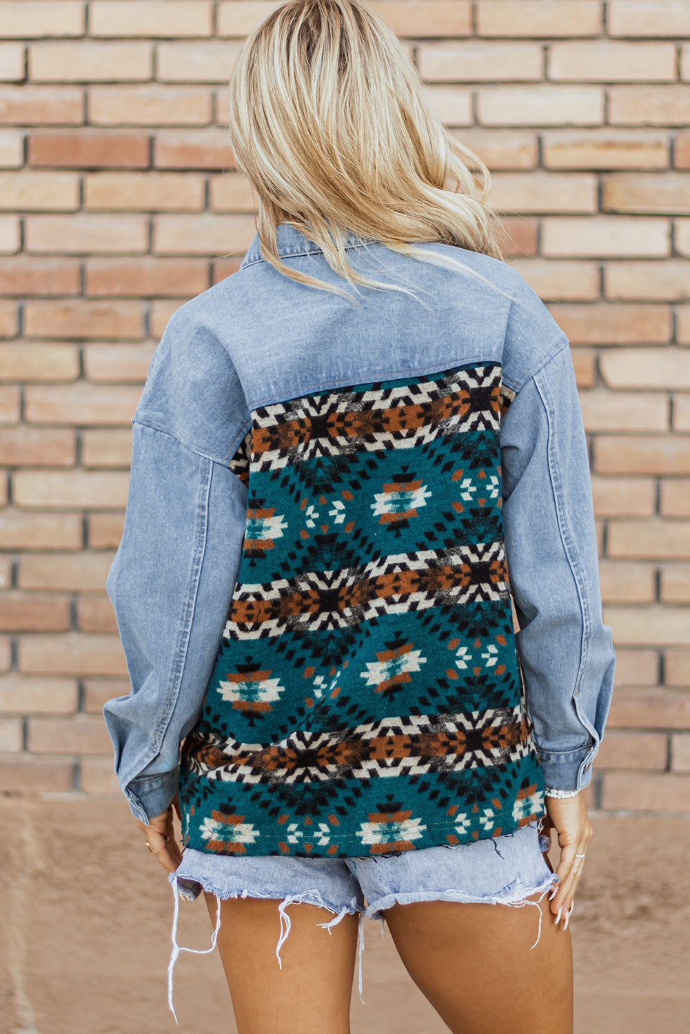 Blue Aztec Printed Denim Jacket-Chaelisa's New Jammies