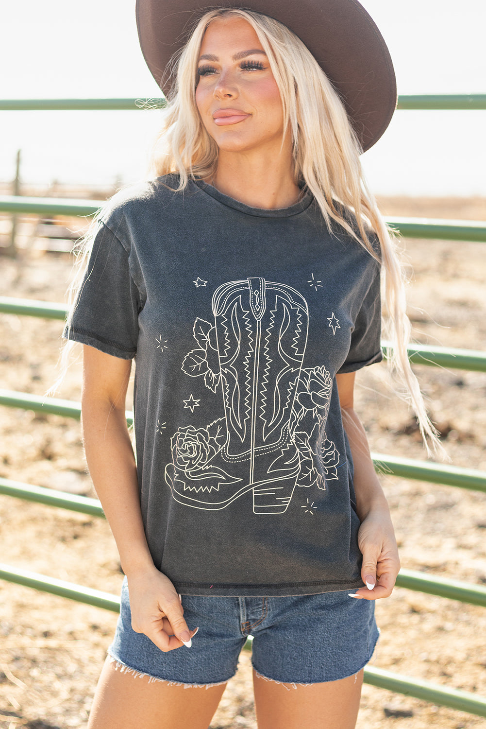 High-Rise Western Cowboy Boots Graphic Tee-Chaelisa's New Jammies