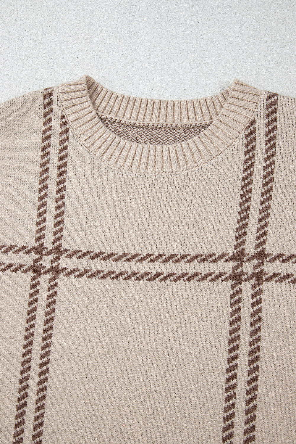 Khaki Plaid Pattern Knitted Drop Shoulder Sweater-Chaelisa's New Jammies