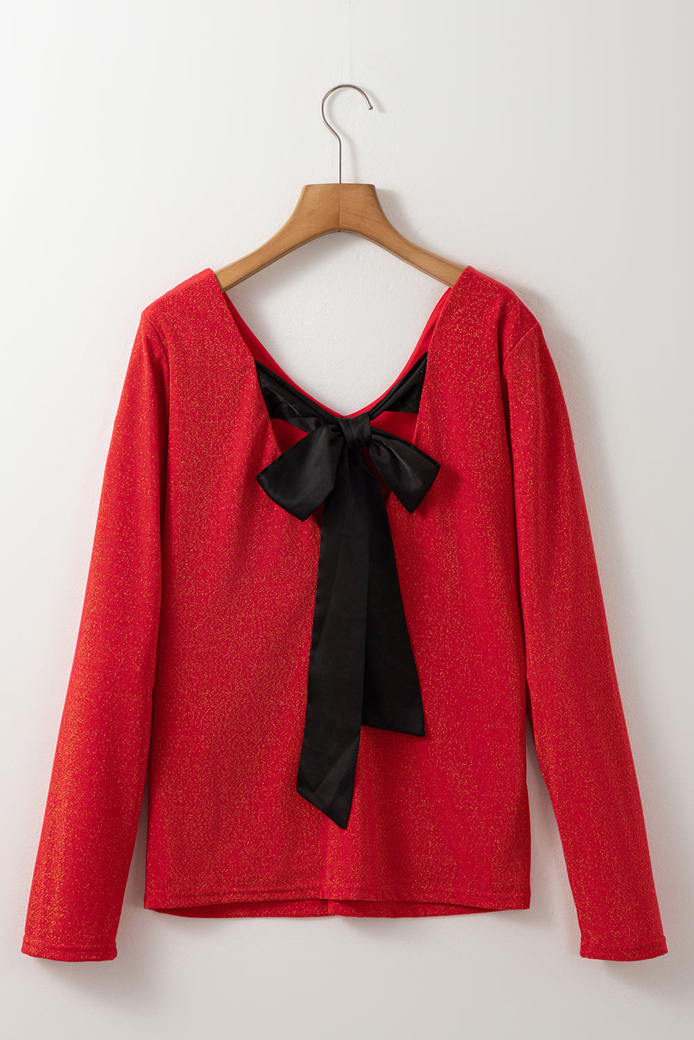 Racing Red Metallic Bowknot Open Back V Neck Top-Chaelisa's New Jammies