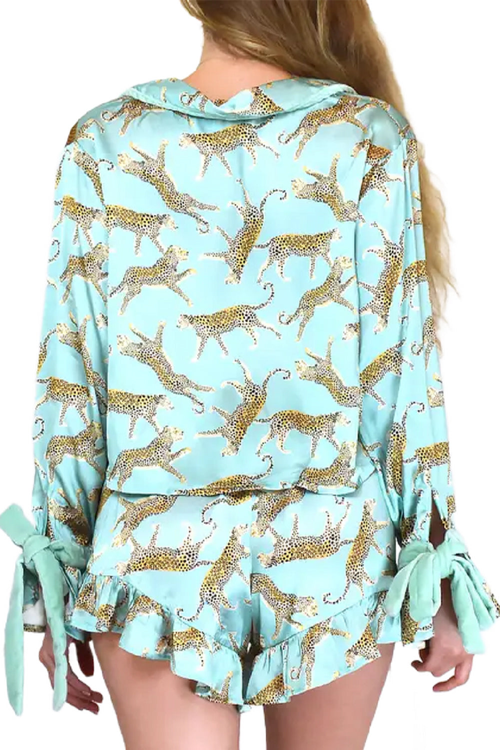 Green Leopard Satin Ruffle Pajama Short Set-Chaelisa's New Jammies