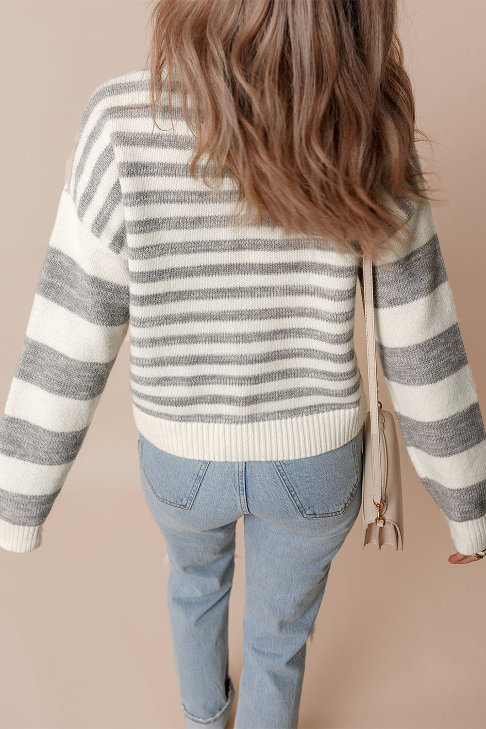Gray Stripe Drop Shoulder Crew Neck Sweater-Chaelisa's New Jammies