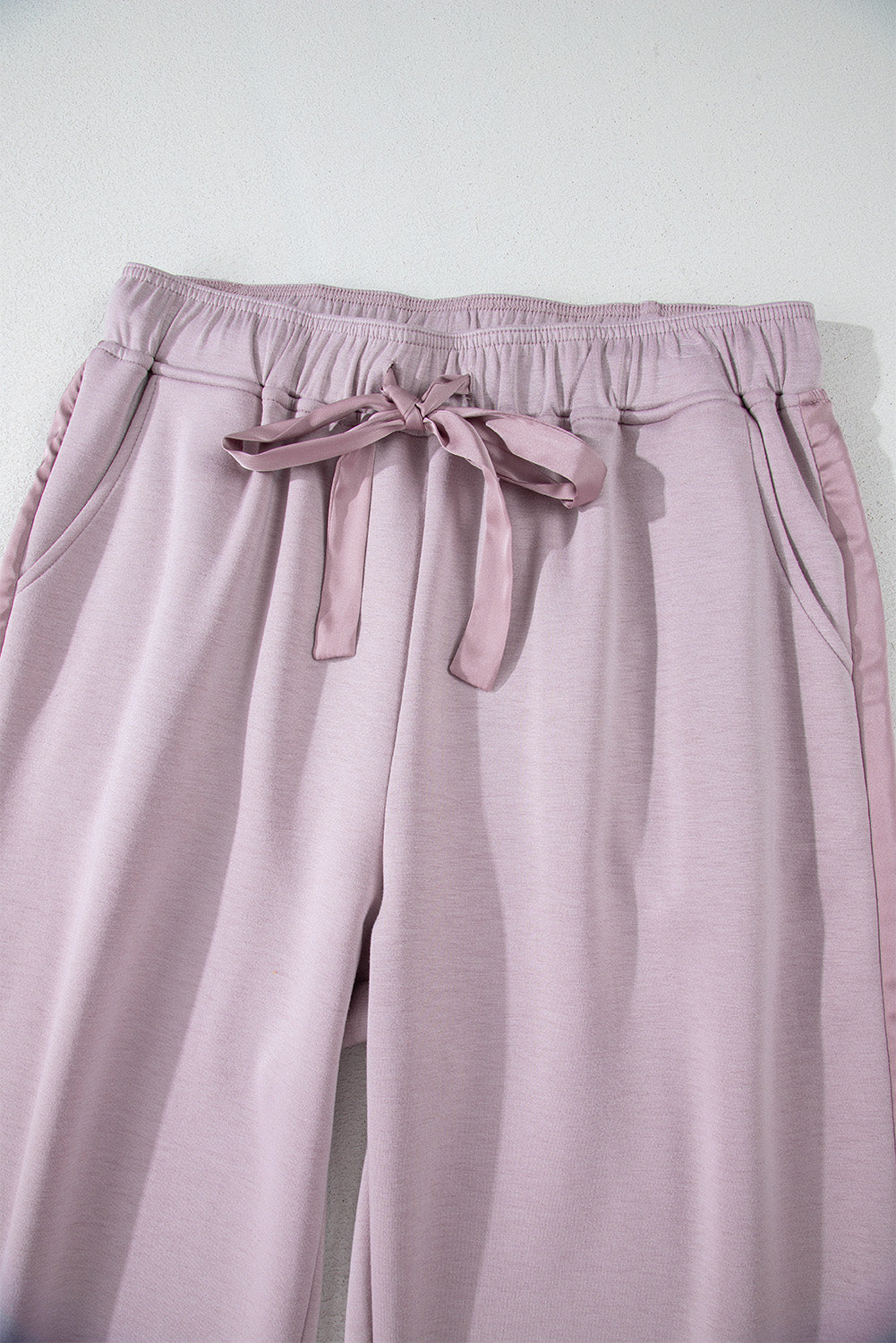 Orchid Petal Drawstring Waist Satin Stripe Patch Straight Leg High Waist Pants-Chaelisa's New Jammies