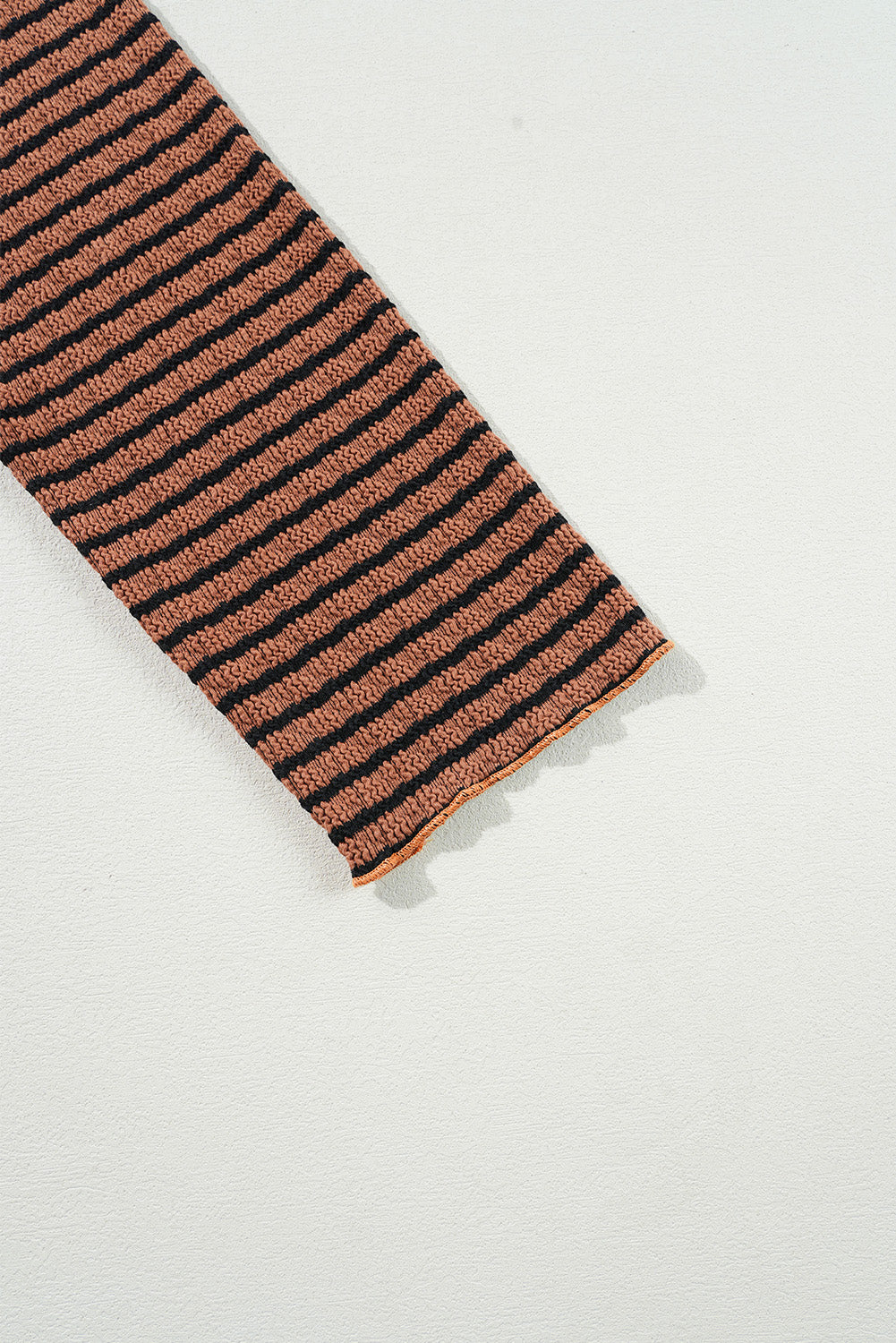 Brown Stripe Textured Frilly Trim Buttons Henley Long Sleeve Top-Chaelisa's New Jammies