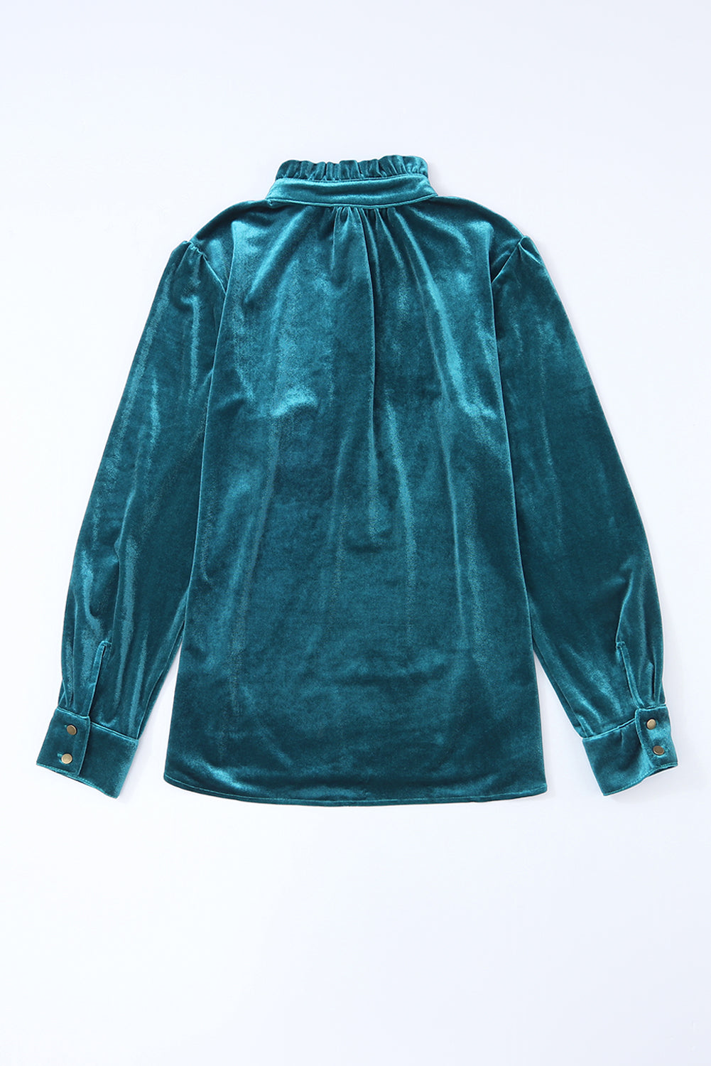 Navy Blue Frilled Buttoned V Neck Velvet Blouse-Chaelisa's New Jammies