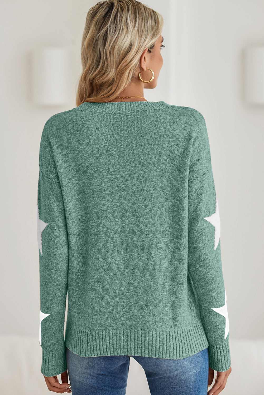 Khaki Star Pattern Drop Shoulder Knit Sweater-Chaelisa's New Jammies