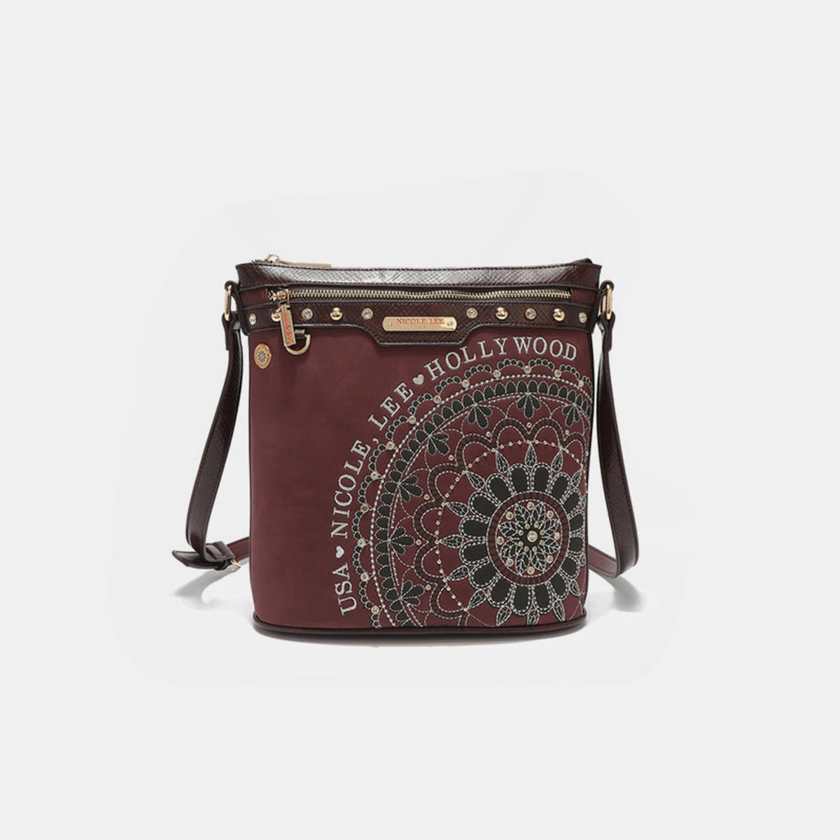Nicole Lee USA Metallic Stitching Embroidery Inlaid Rhinestone Crossbody Bag-Chaelisa's New Jammies