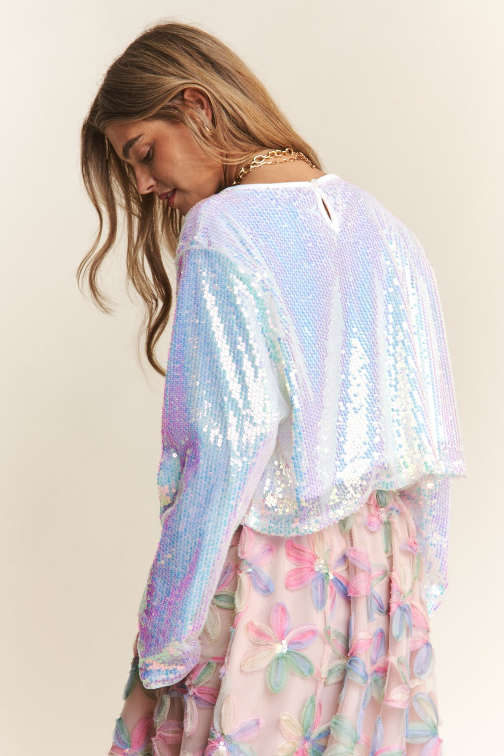 J.NNA Sequin Long Sleeve Crop T-Shirt-Chaelisa's New Jammies
