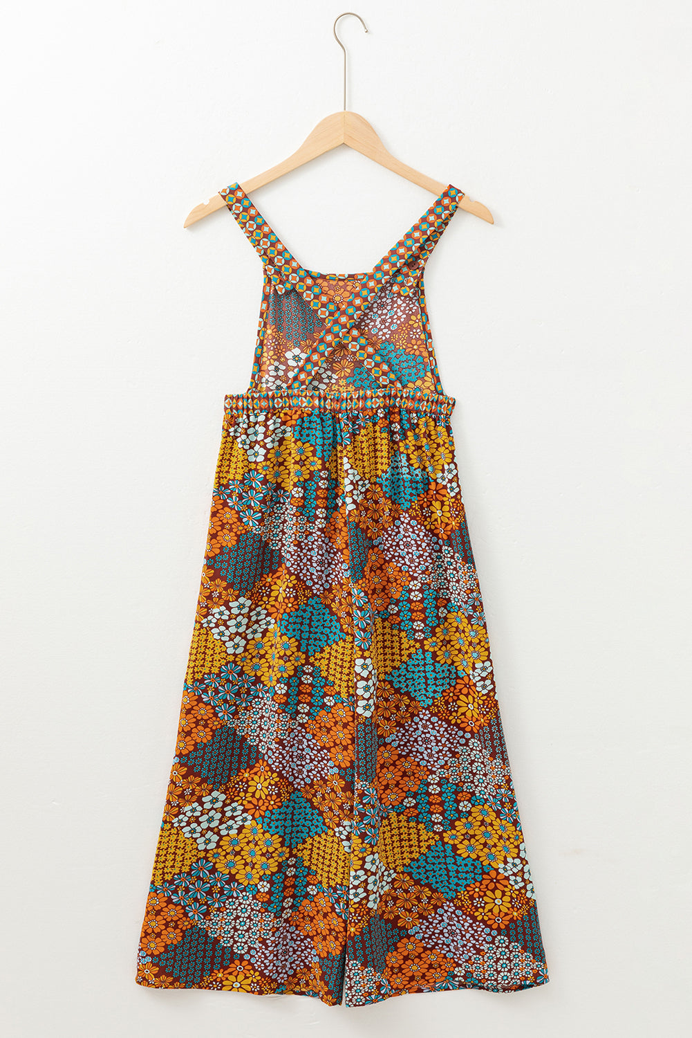 Multicolour Boho Floral Print Crossed Straps Ankle-length Jumpsuit-Chaelisa's New Jammies
