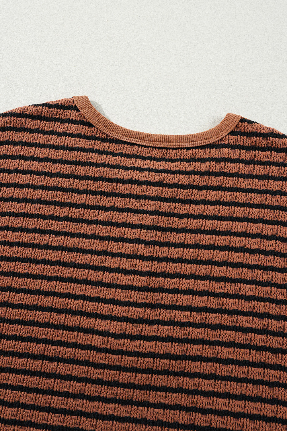 Brown Stripe Textured Frilly Trim Buttons Henley Long Sleeve Top-Chaelisa's New Jammies