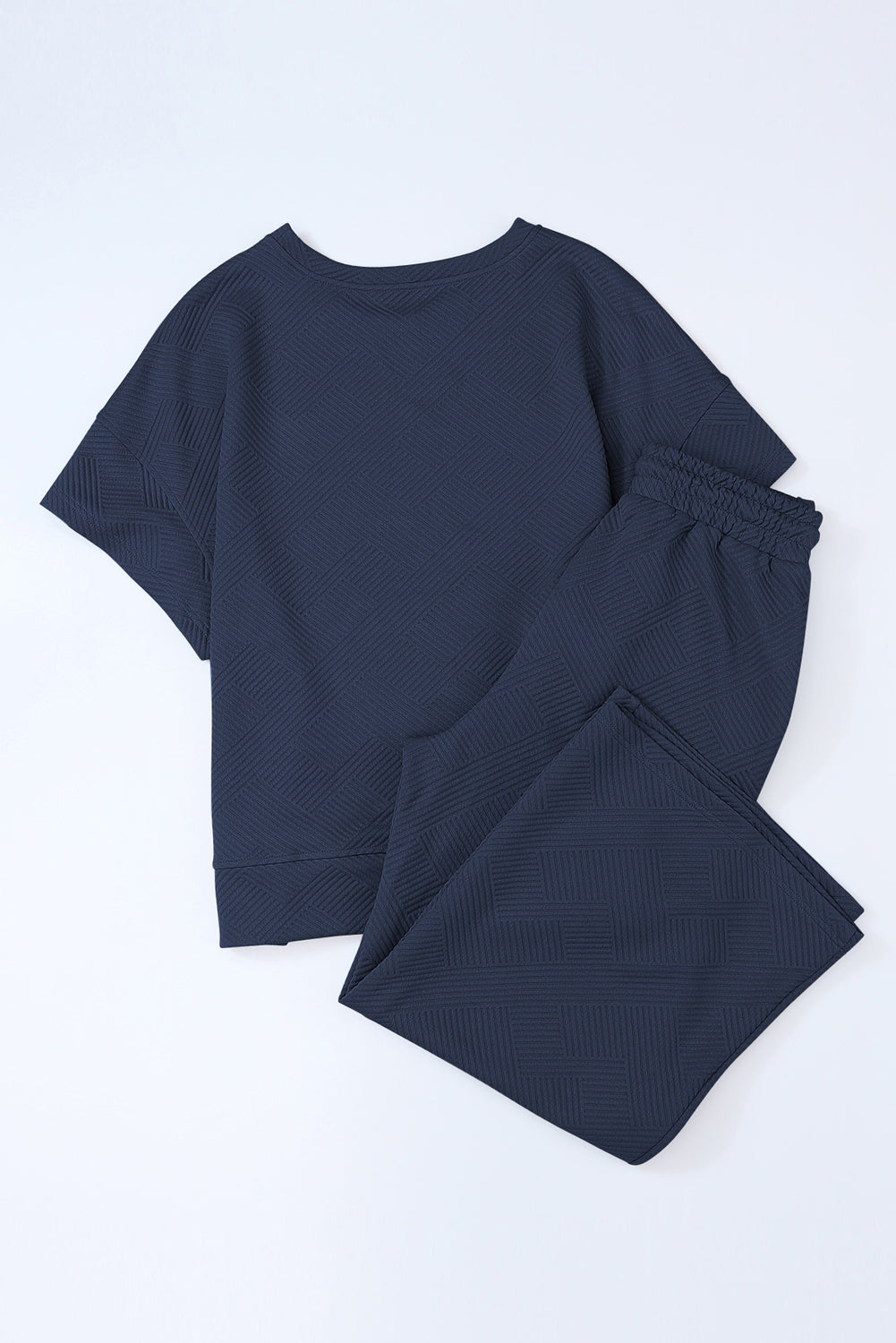 Navy Blue Textured Loose Fit T Shirt and Drawstring Pants Set-Chaelisa's New Jammies