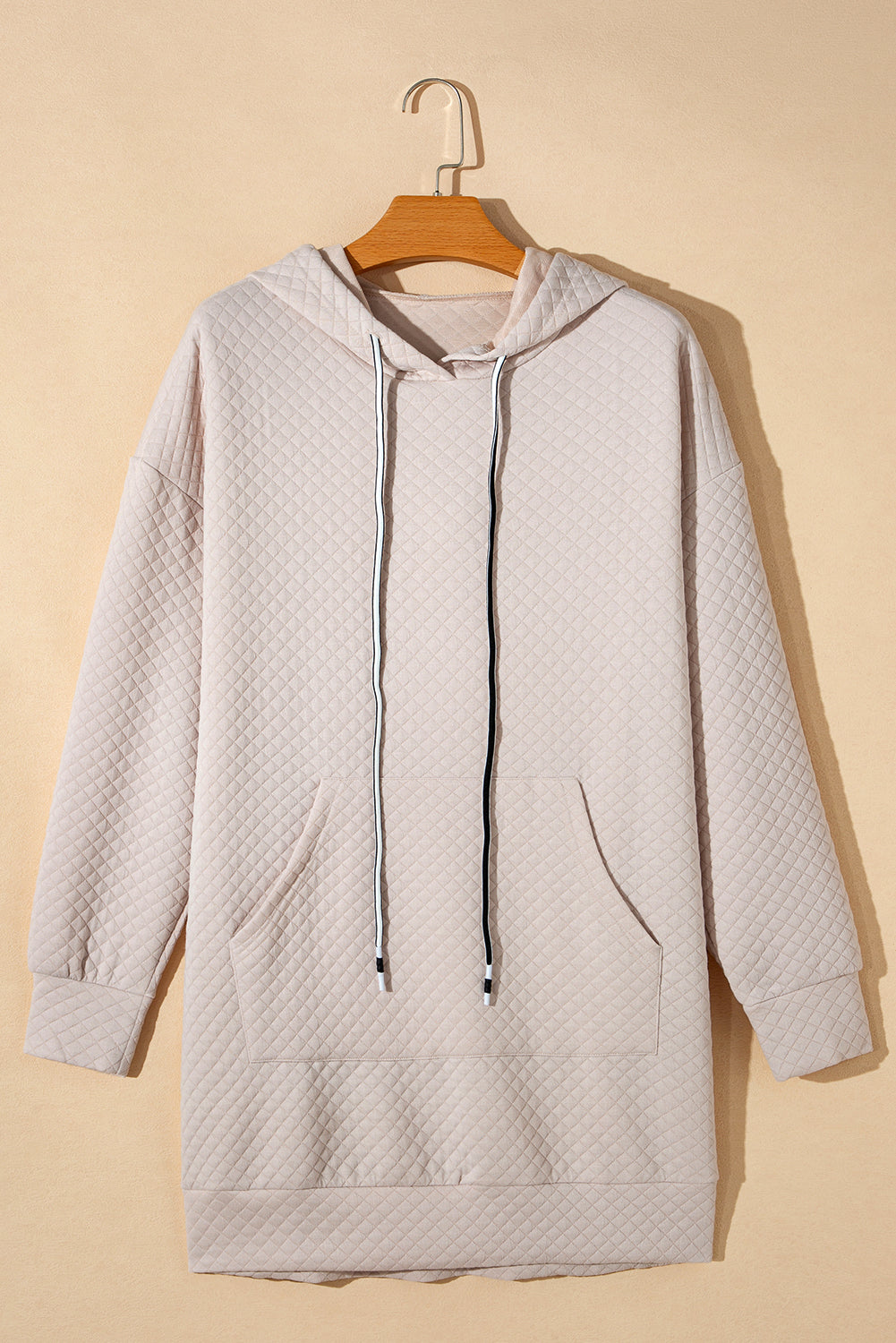 Parchment Drawstring Kangaroo Pocket Quilted Hooded Dress-Chaelisa's New Jammies