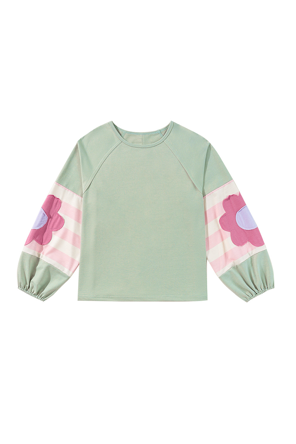 Smoke Green Flower Patchwork Raglan Sleeve Exposed Seam Oversized Top-Chaelisa's New Jammies