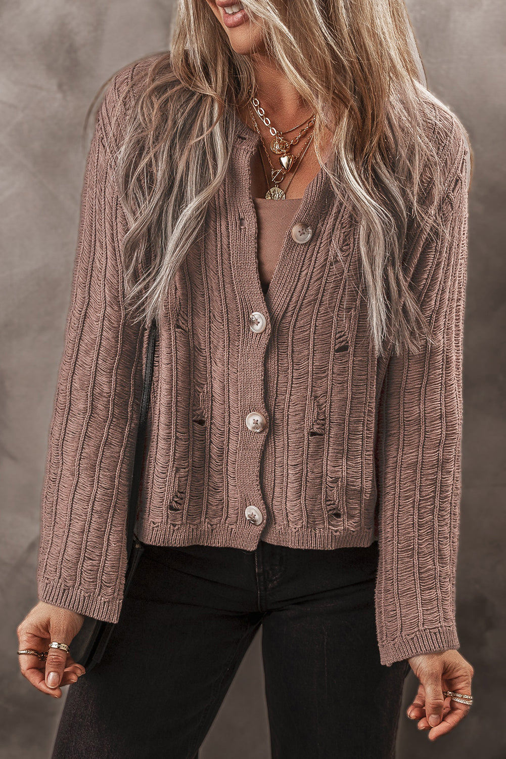 Goat Cut Out Textured Knit Buttoned Cardigan-Chaelisa's New Jammies