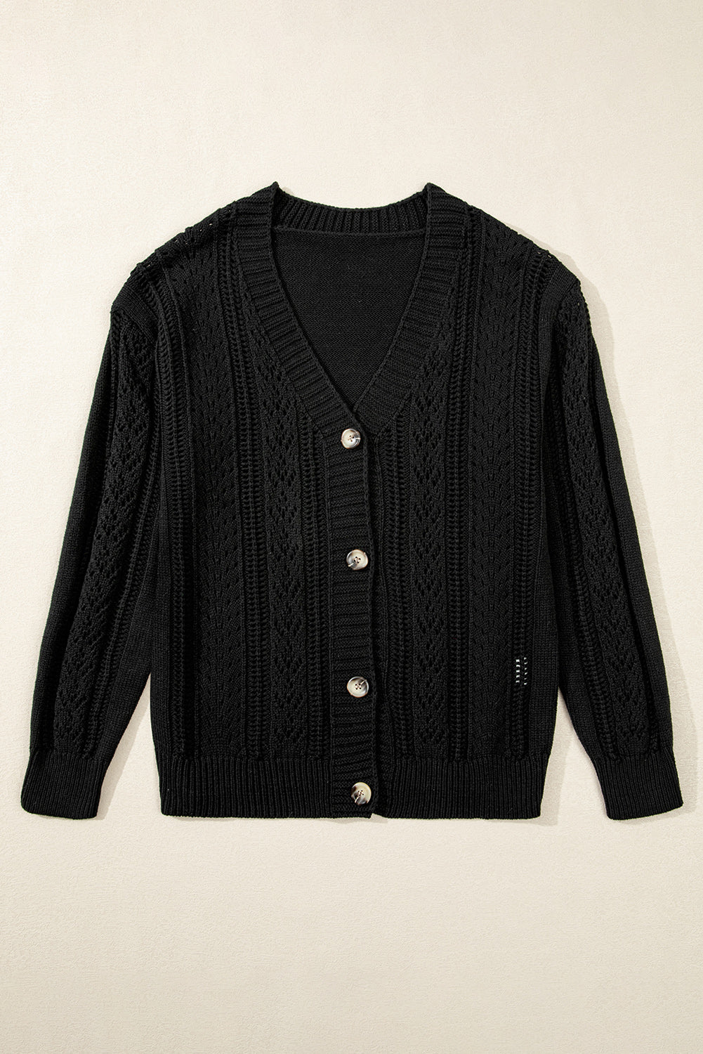 Black Open Knit Drop Shoulder Sweater Cardigan-Chaelisa's New Jammies