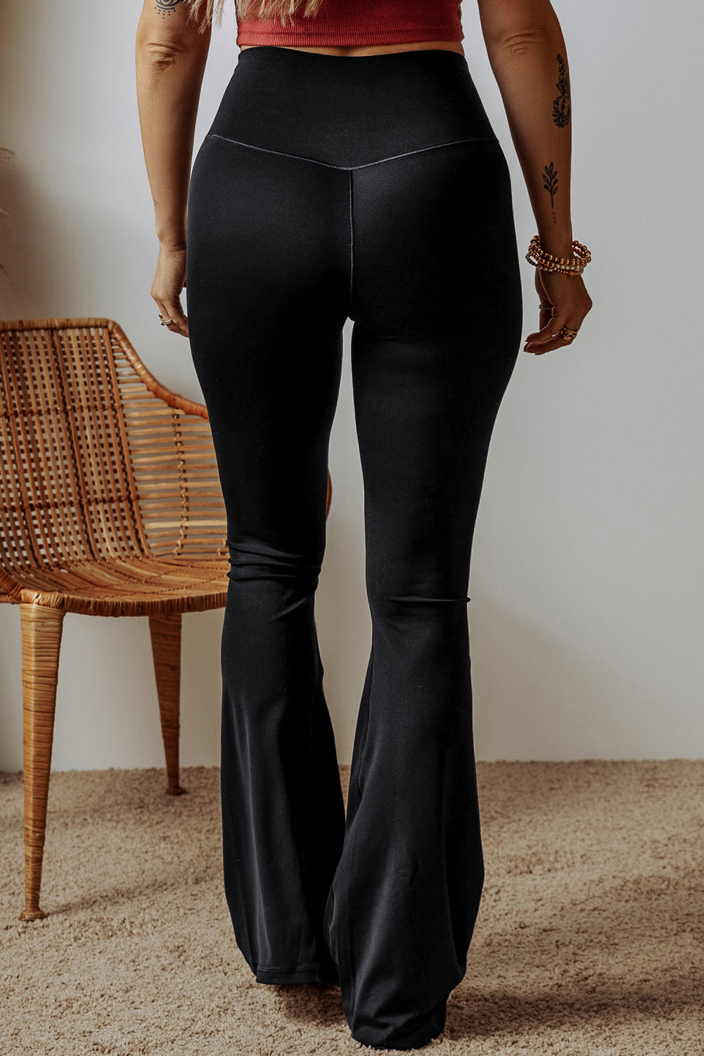 Black V Shape High Waist Flared Leggings-Chaelisa's New Jammies