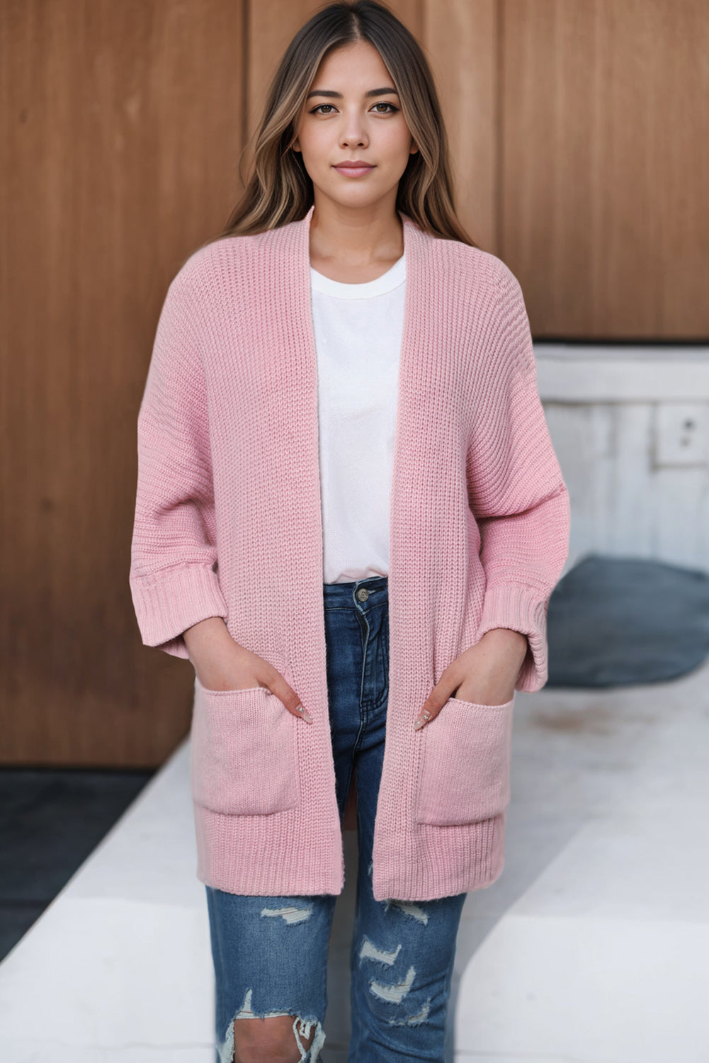 Pink Oversized Fold Over Sleeve Open Front Cardigan-Chaelisa's New Jammies