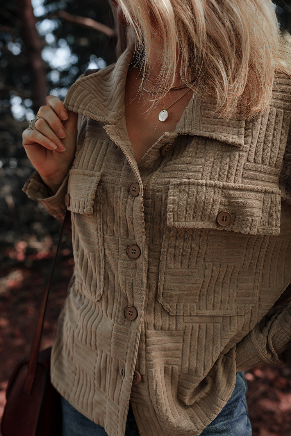 Dark Khaki Textured Chest Pocket Button-up Shacket-Chaelisa's New Jammies