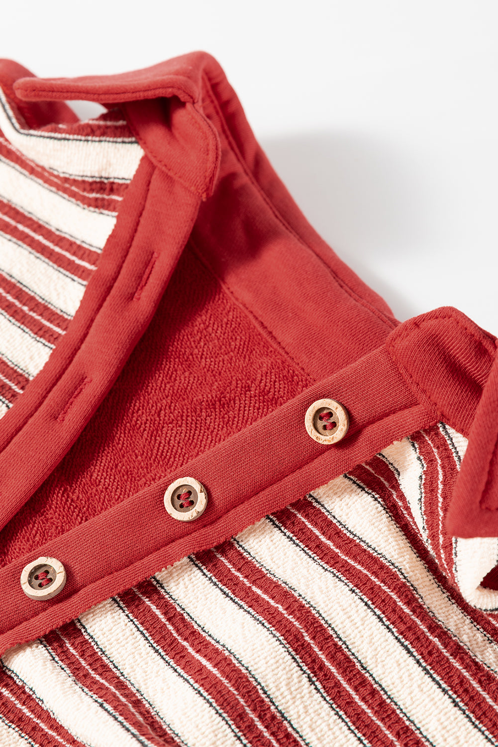 Red Stripe Buttoned V Neck Collared Drop Shoulder Top-Chaelisa's New Jammies