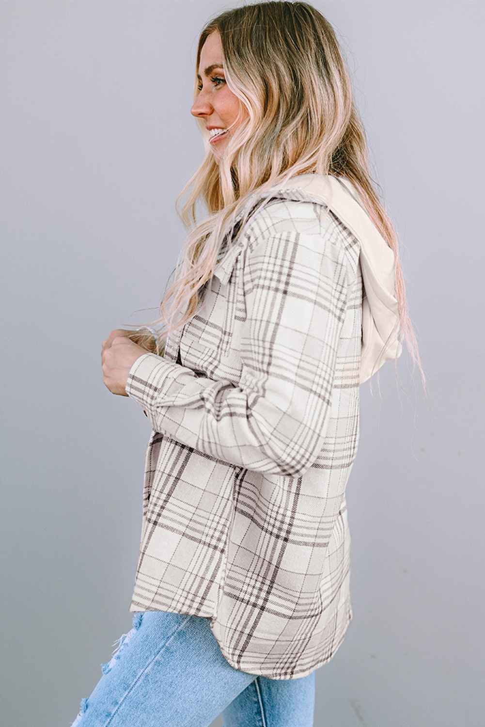 Khaki Plaid Removable Hood Buttoned Shacket-Chaelisa's New Jammies