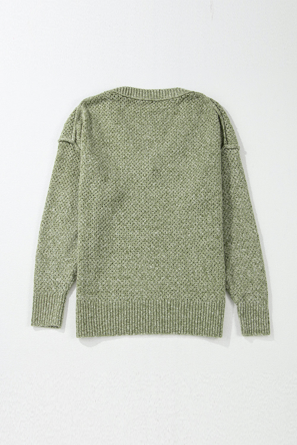 Jungle Green Loose Eyelet V Neck Drop Shoulder Sweater-Chaelisa's New Jammies