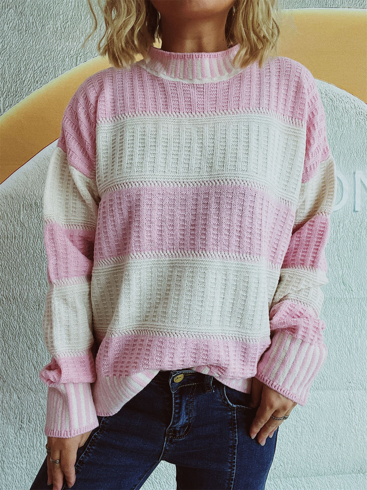 Contrast Round Neck Long Sleeve Sweater-Chaelisa's New Jammies