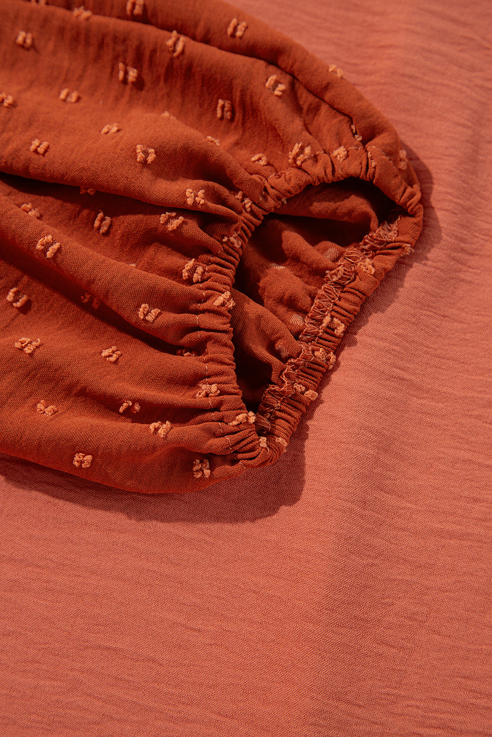 Russet Orange Swiss Dot Balloon Sleeve Patchwork Crinkle Blouse-Chaelisa's New Jammies