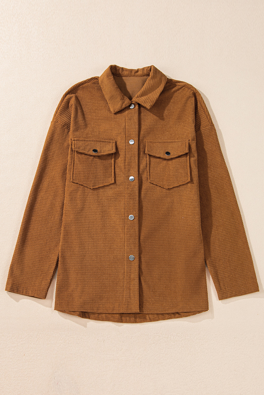 Brown Textured Flap Pocket Drop Shoulder Shacket-Chaelisa's New Jammies
